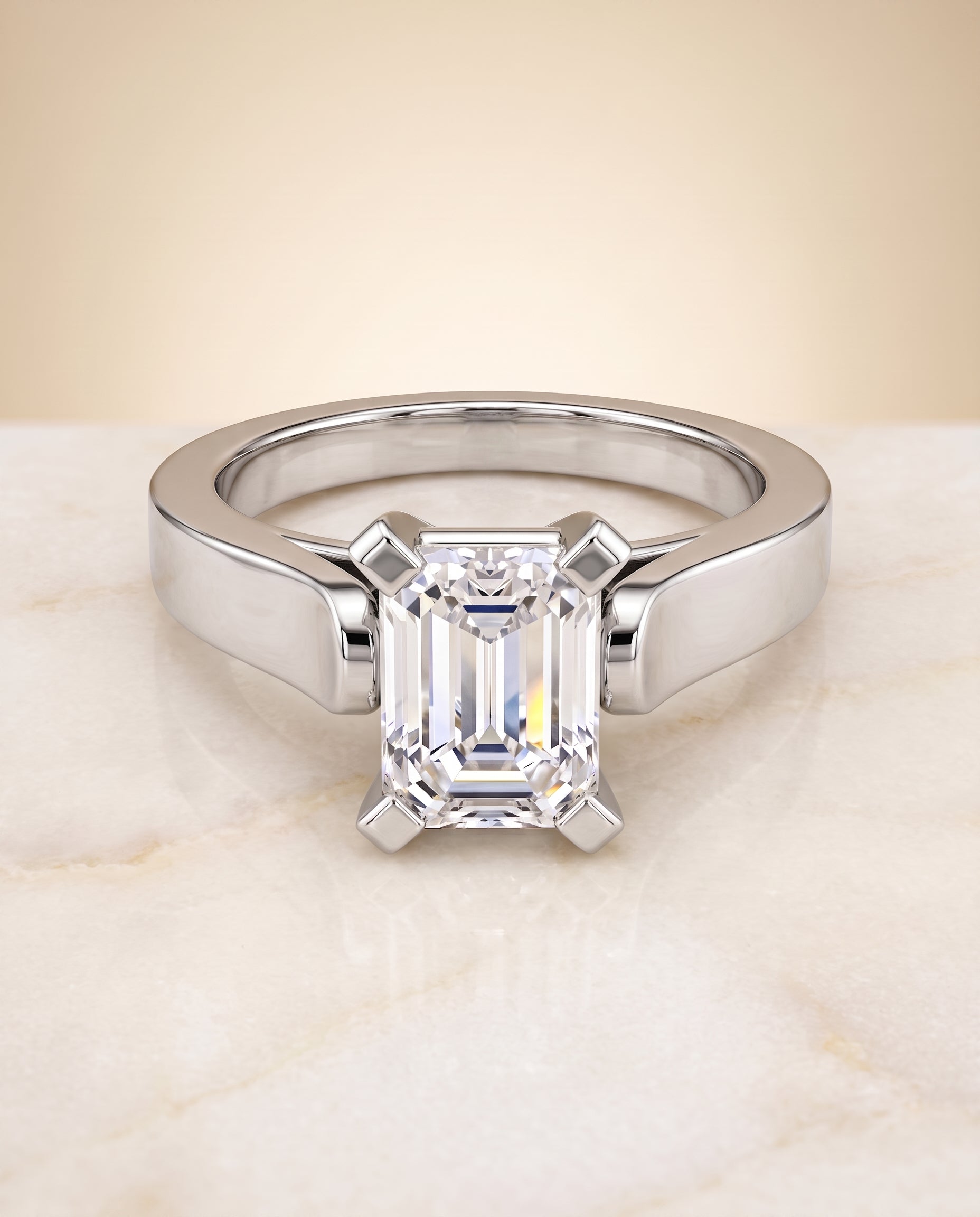 The Charlotte Cathedral Squared Edge Solitaire Emerald Cut Engagement Ring Setting in Platinum