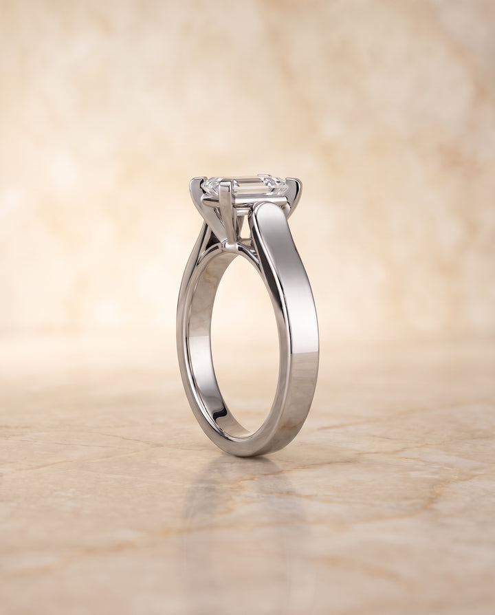 The Charlotte Cathedral Squared Edge Solitaire Emerald Cut Engagement Ring Setting in Platinum