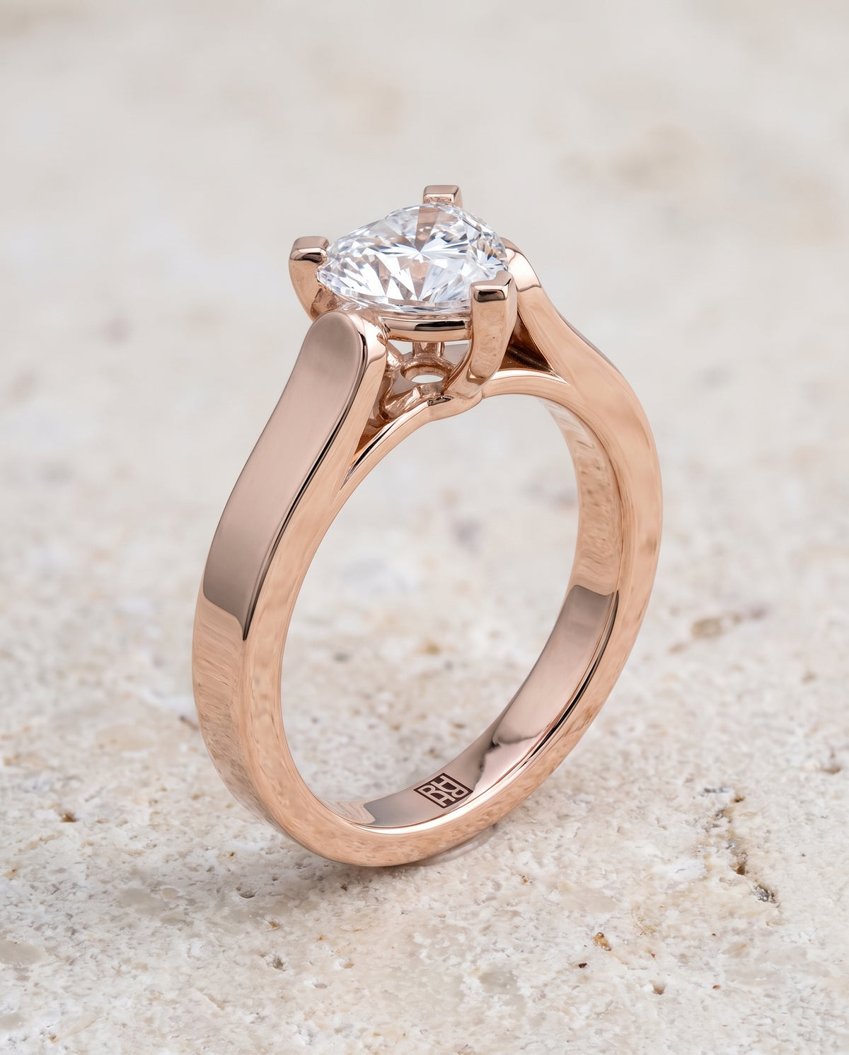 The Charlotte Cathedral Squared Edge Solitaire Heart Engagement Ring Setting in 14K Rose Gold