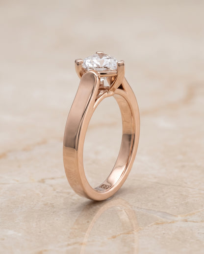 The Charlotte Cathedral Squared Edge Solitaire Heart Engagement Ring Setting in 14K Rose Gold