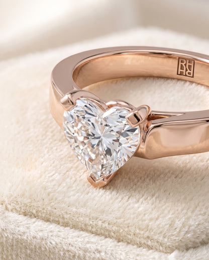 The Charlotte Cathedral Squared Edge Solitaire Heart Engagement Ring Setting in 14K Rose Gold