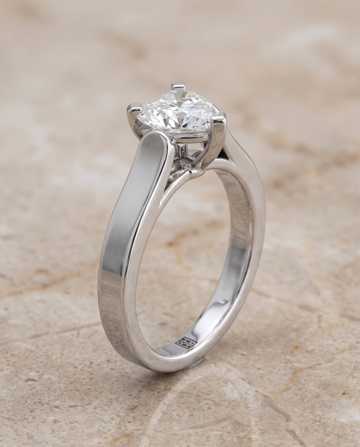 The Charlotte Cathedral Squared Edge Solitaire Heart Engagement Ring Setting in 18K White Gold