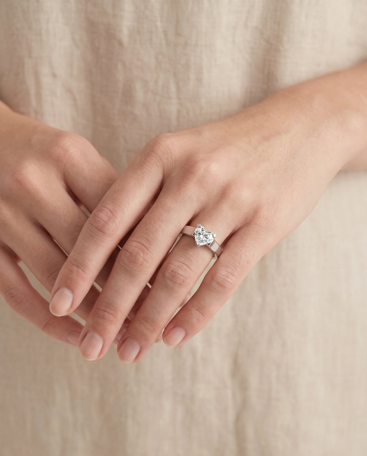 The Charlotte Cathedral Squared Edge Solitaire Heart Engagement Ring Setting in 18K White Gold