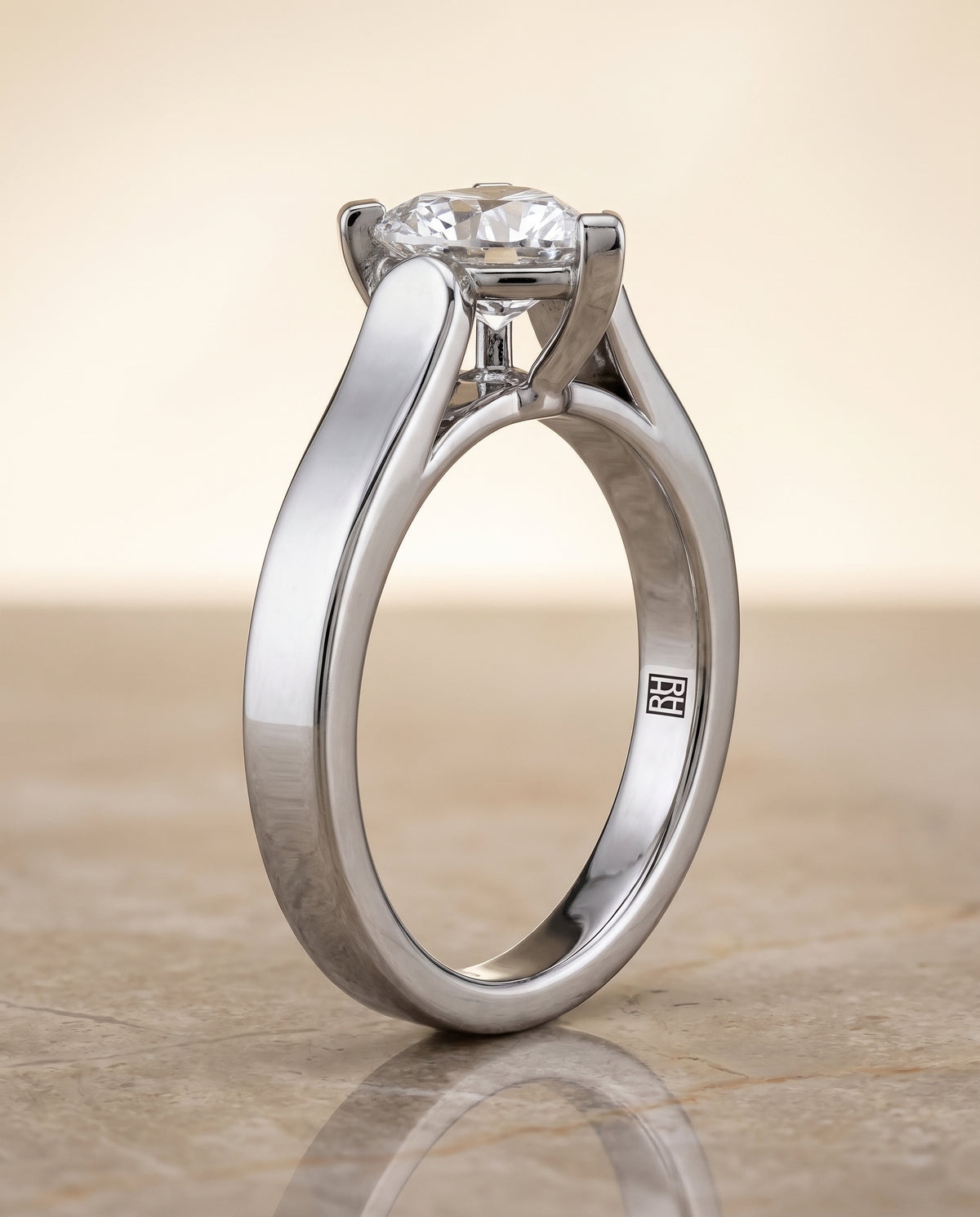 The Charlotte Cathedral Squared Edge Solitaire Heart Engagement Ring Setting in 18K White Gold