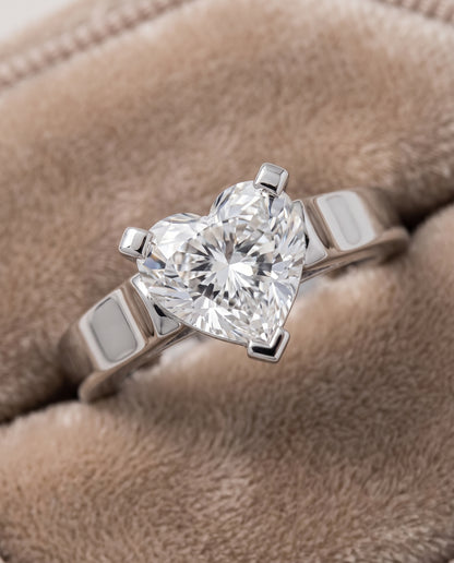 The Charlotte Cathedral Squared Edge Solitaire Heart Engagement Ring Setting in 18K White Gold