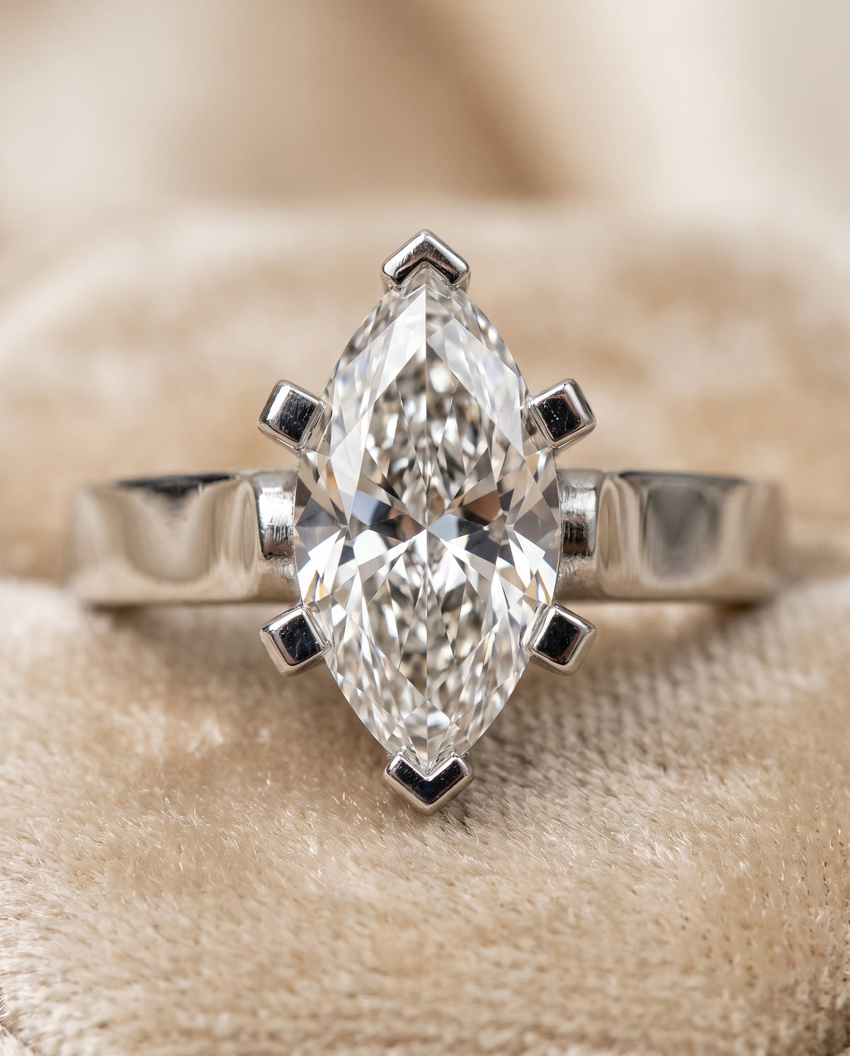 The Charlotte Cathedral Squared Edge Solitaire Marquise Engagement Ring Setting in 18K White Gold