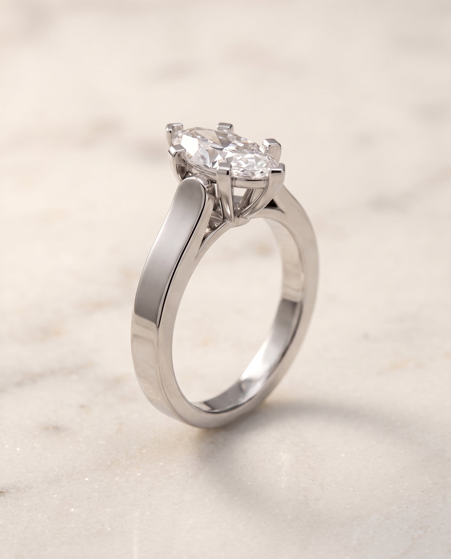 The Charlotte Cathedral Squared Edge Solitaire Marquise Engagement Ring Setting in Platinum