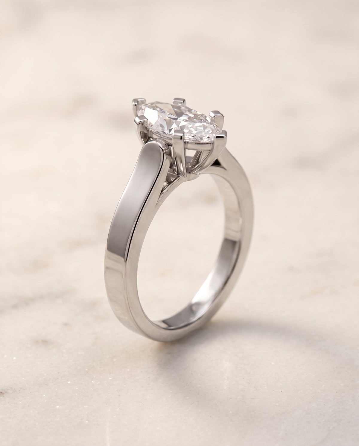The Charlotte Cathedral Squared Edge Solitaire Marquise Engagement Ring Setting in 18K White Gold