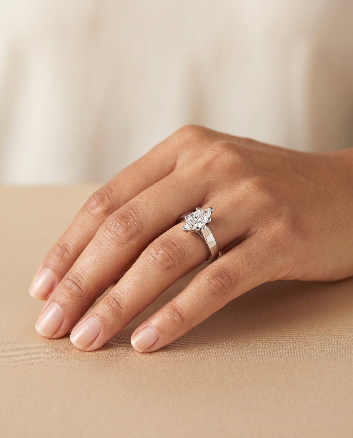 The Charlotte Cathedral Squared Edge Solitaire Marquise Engagement Ring Setting in 18K White Gold