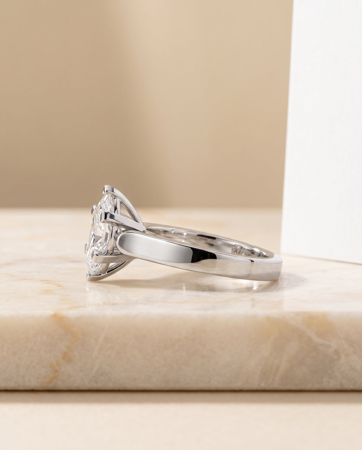 The Charlotte Cathedral Squared Edge Solitaire Marquise Engagement Ring Setting in 18K White Gold