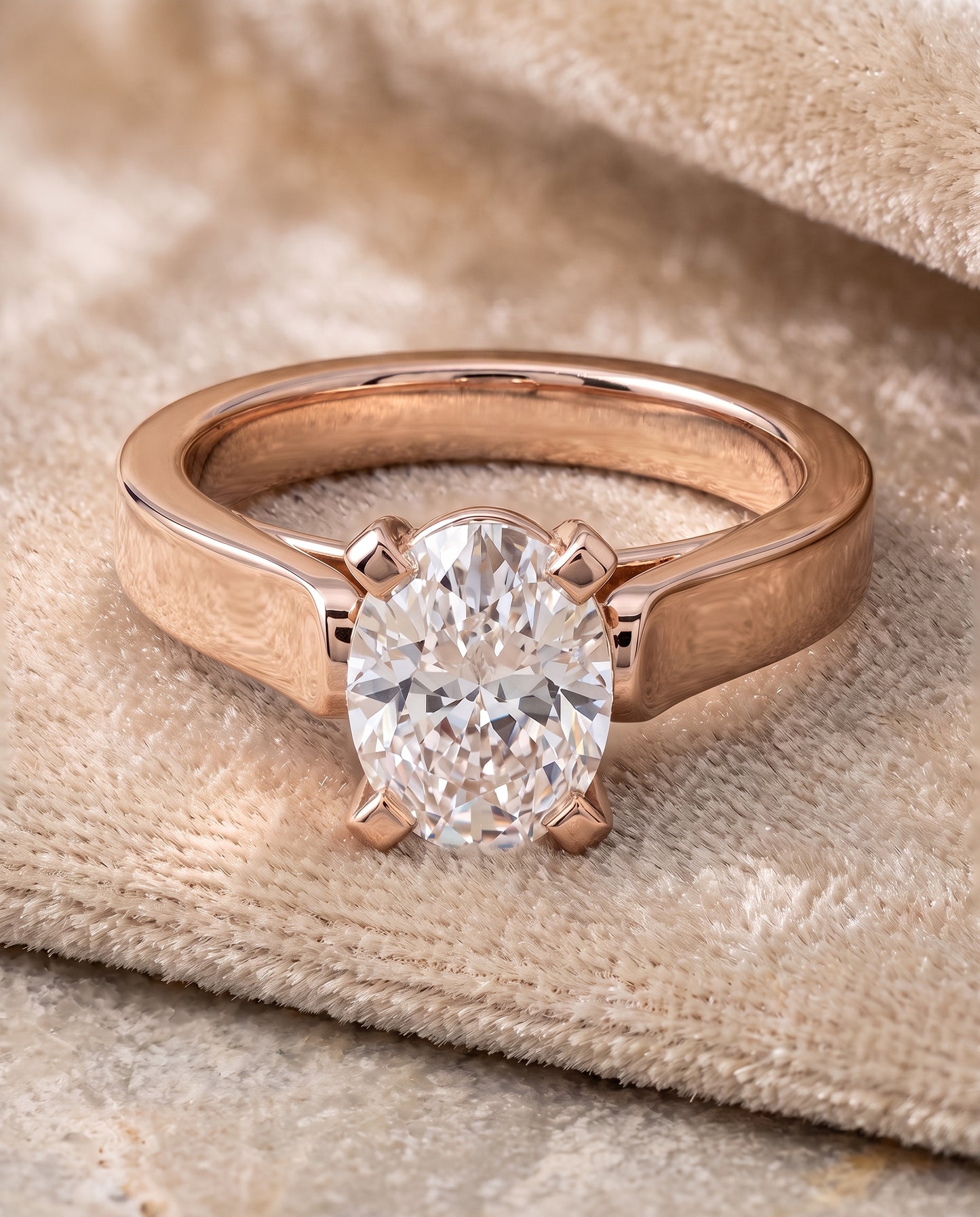 The Charlotte Cathedral Squared Edge Solitaire Oval Engagement Ring Setting in 14K Rose Gold