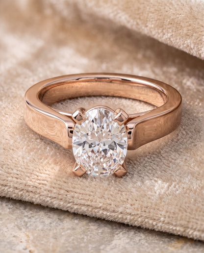 The Charlotte Cathedral Squared Edge Solitaire Oval Engagement Ring Setting in 14K Rose Gold