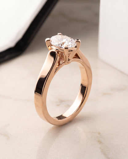 The Charlotte Cathedral Squared Edge Solitaire Oval Engagement Ring Setting in 14K Rose Gold
