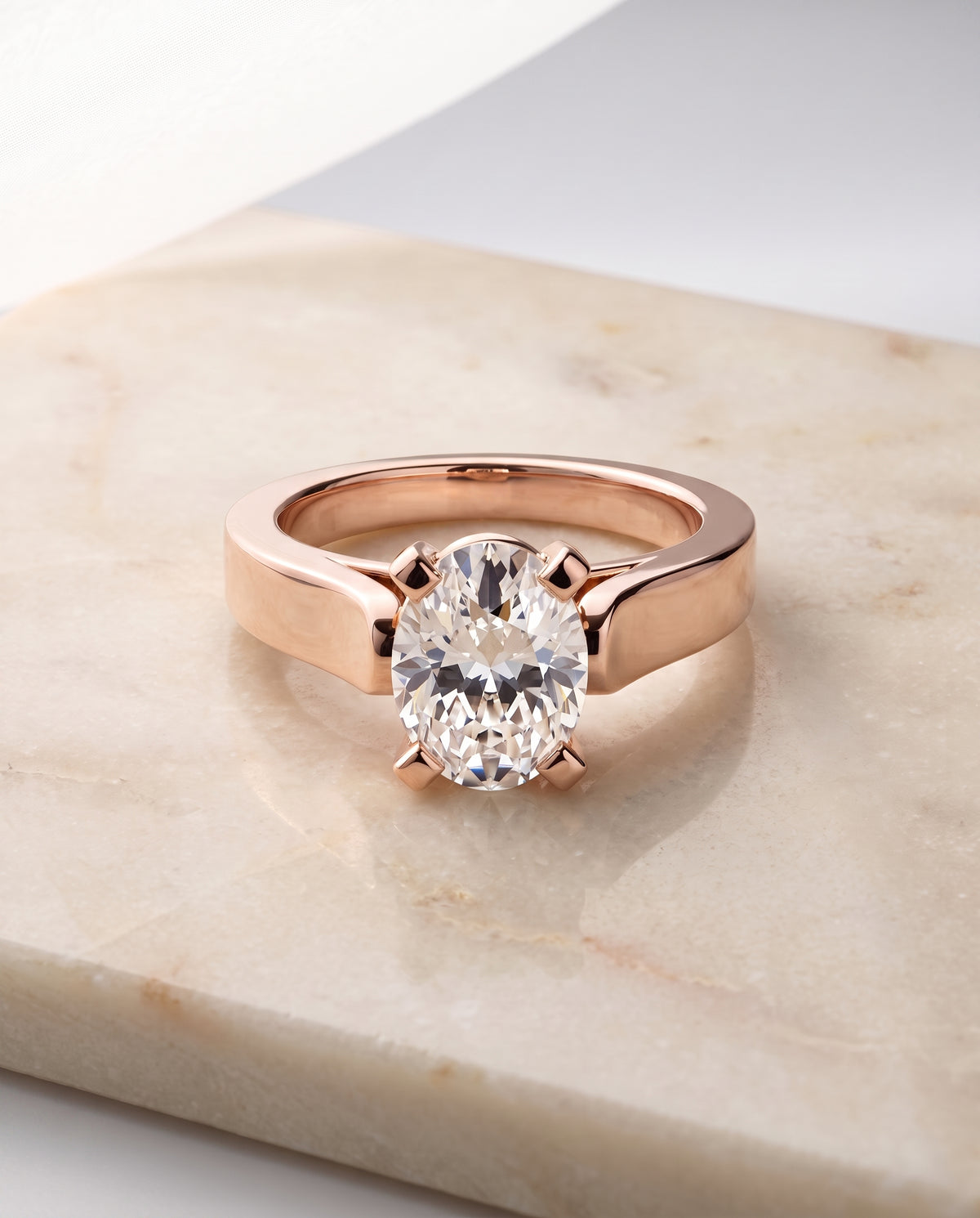 The Charlotte Cathedral Squared Edge Solitaire Oval Engagement Ring Setting in 14K Rose Gold