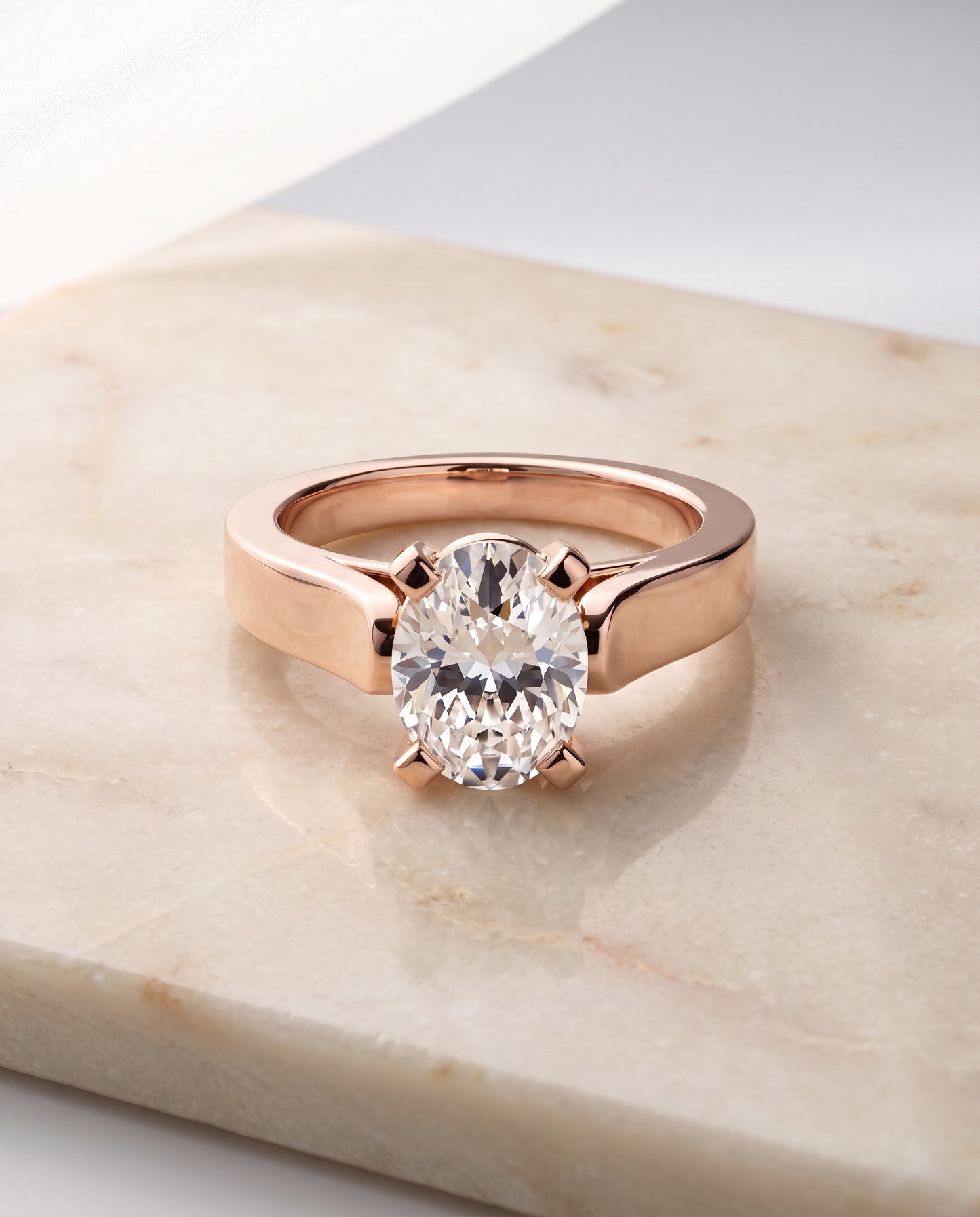 The Charlotte Cathedral Squared Edge Solitaire Oval Engagement Ring Setting in 14K Rose Gold