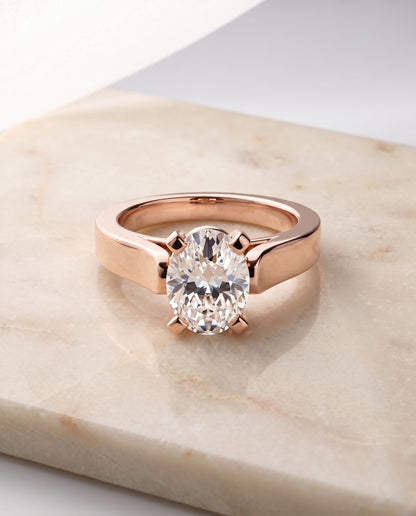 The Charlotte Cathedral Squared Edge Solitaire Oval Engagement Ring Setting in 14K Rose Gold