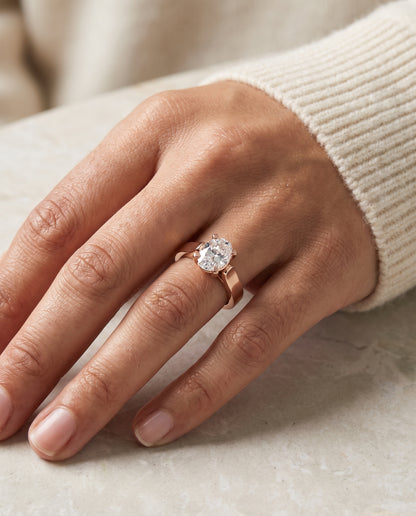 The Charlotte Cathedral Squared Edge Solitaire Oval Engagement Ring Setting in 14K Rose Gold