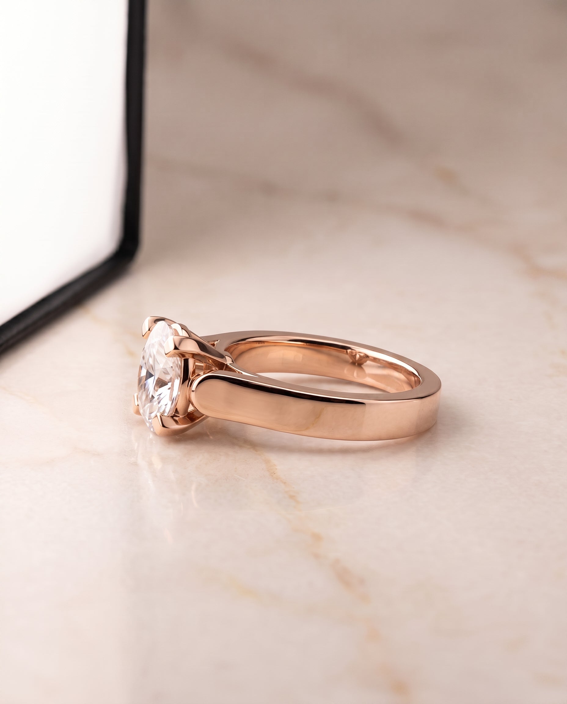 The Charlotte Cathedral Squared Edge Solitaire Oval Engagement Ring Setting in 14K Rose Gold