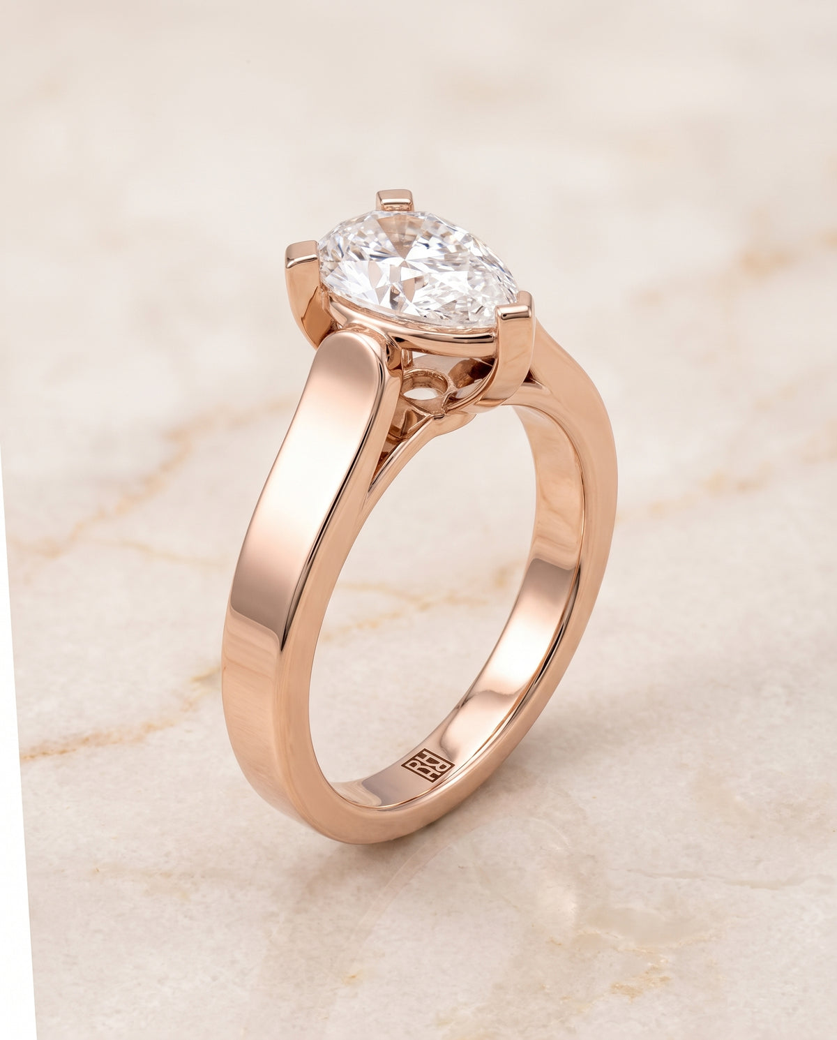 The Charlotte Cathedral Squared Edge Solitaire Pear Engagement Ring Setting in 14K Rose Gold