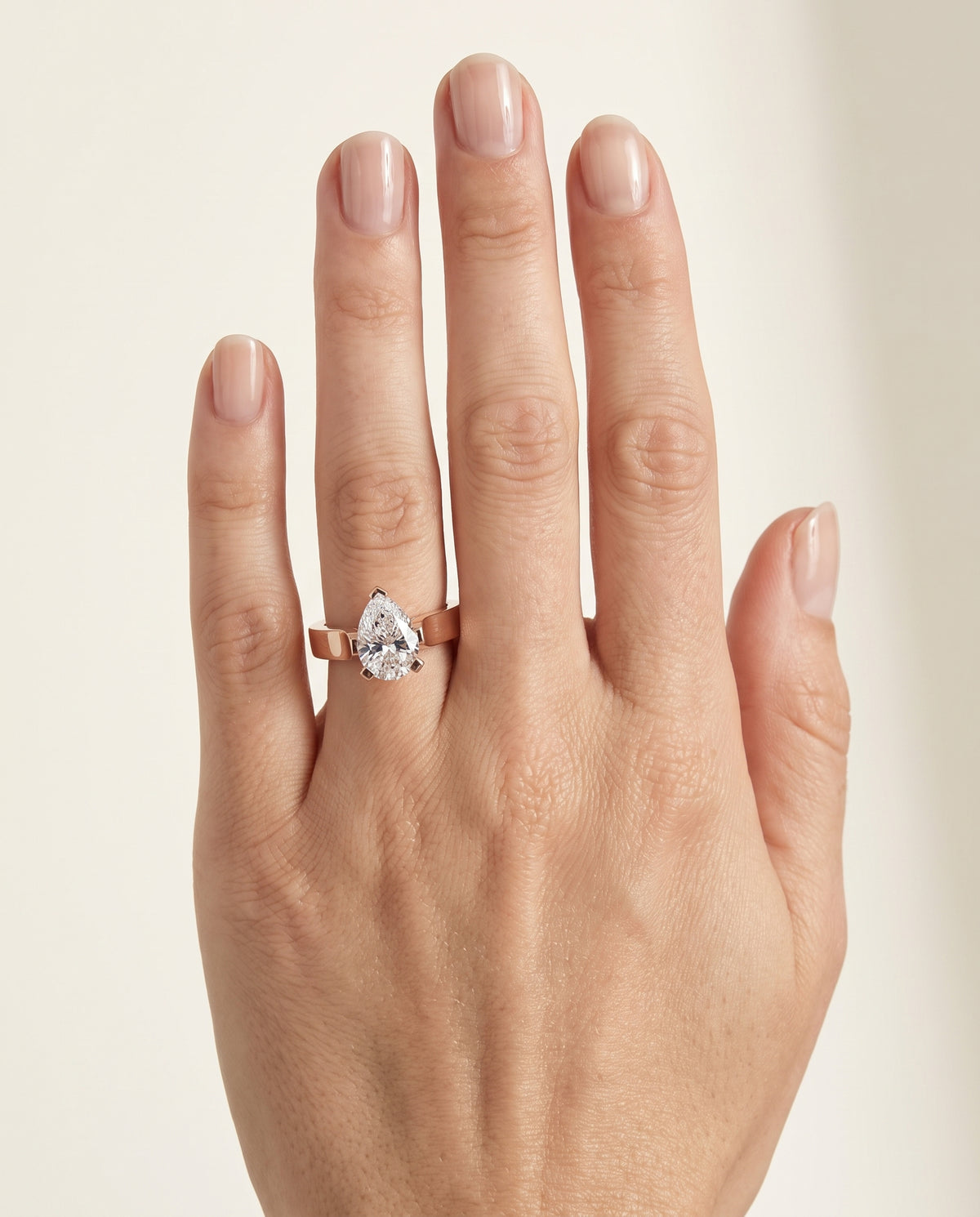 The Charlotte Cathedral Squared Edge Solitaire Pear Engagement Ring Setting in 14K Rose Gold
