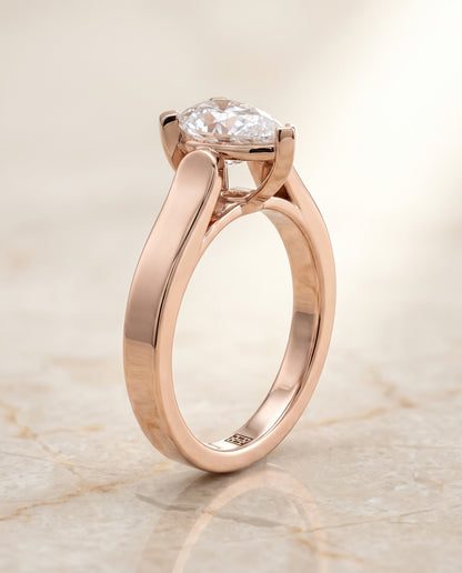 The Charlotte Cathedral Squared Edge Solitaire Pear Engagement Ring Setting in 14K Rose Gold