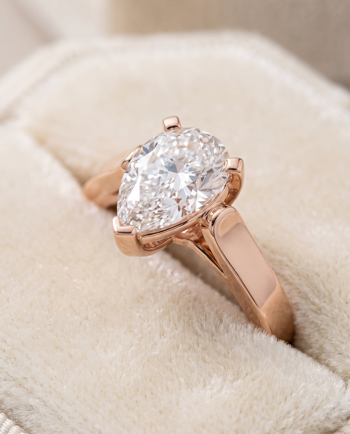 The Charlotte Cathedral Squared Edge Solitaire Pear Engagement Ring Setting in 14K Rose Gold