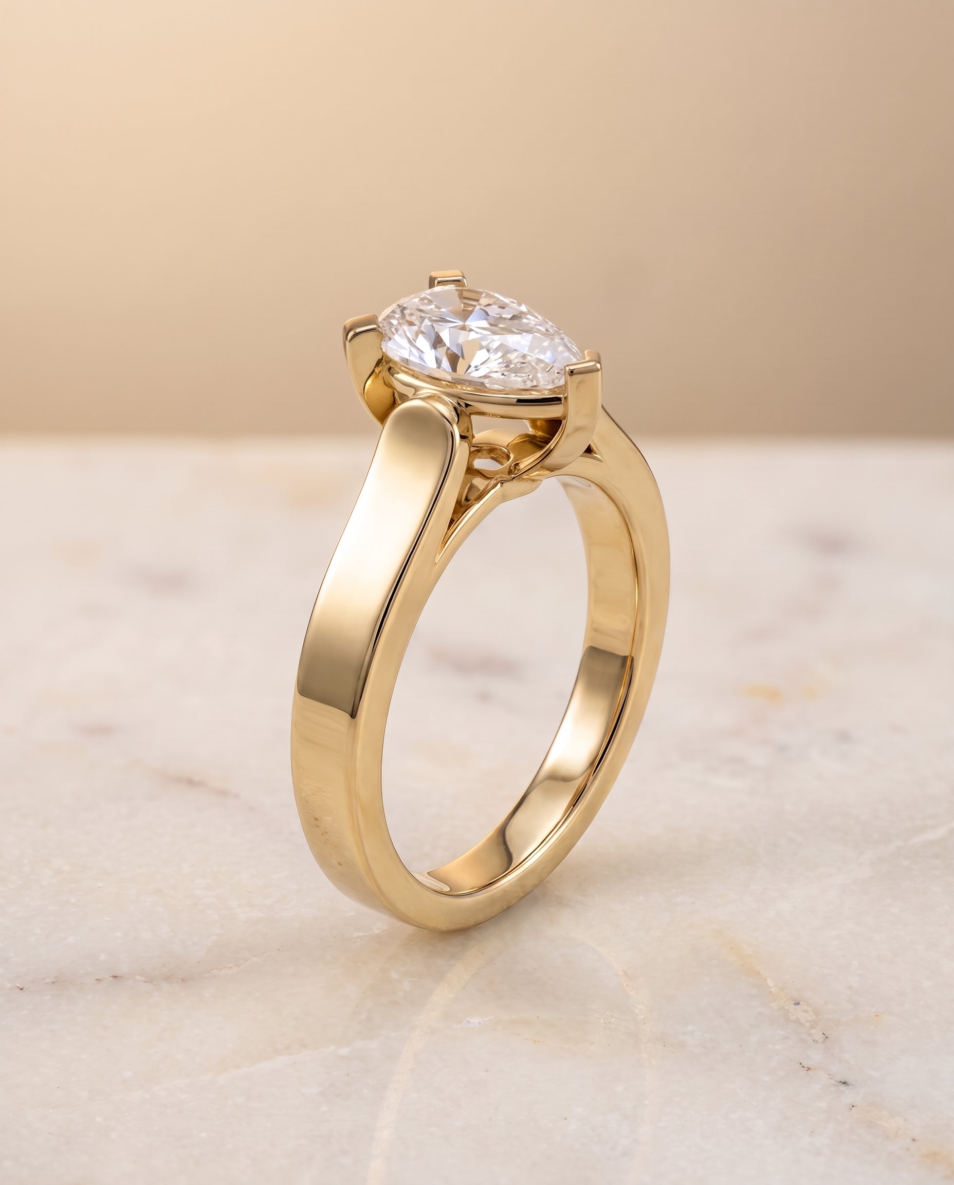 The Charlotte Cathedral Squared Edge Solitaire Pear Engagement Ring Setting in 18K Yellow Gold