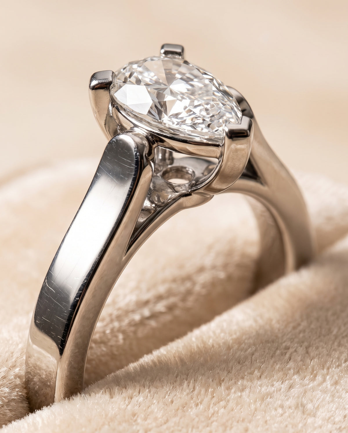 The Charlotte Cathedral Squared Edge Solitaire Pear Engagement Ring Setting in Platinum
