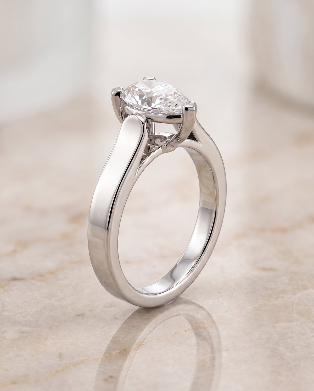 The Charlotte Cathedral Squared Edge Solitaire Pear Engagement Ring Setting in Platinum