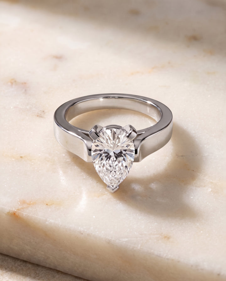 The Charlotte Cathedral Squared Edge Solitaire Pear Engagement Ring Setting in Platinum