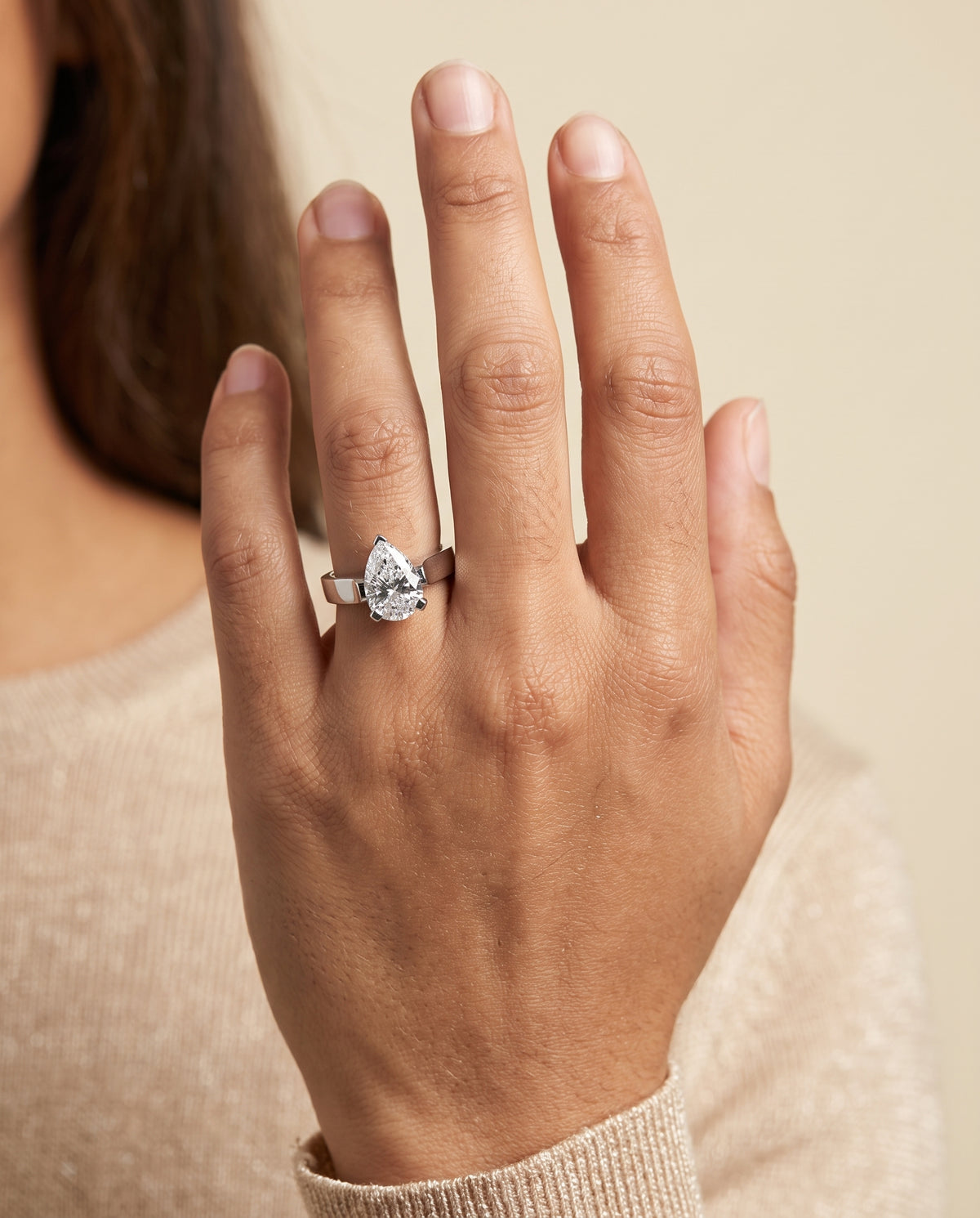 The Charlotte Cathedral Squared Edge Solitaire Pear Engagement Ring Setting in Platinum