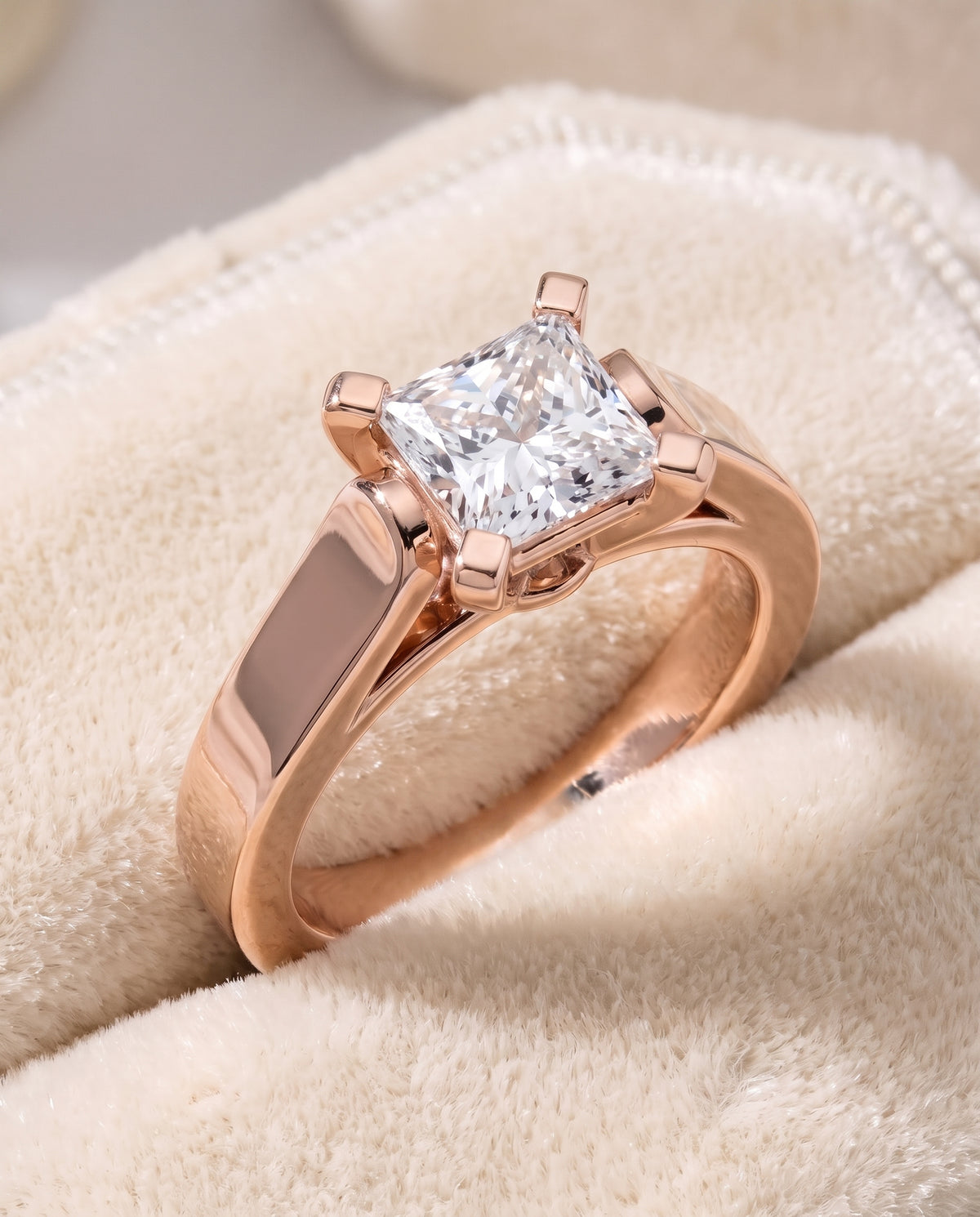 The Charlotte Cathedral Squared Edge Solitaire Princess Cut Engagement Ring Setting in 14K Rose Gold