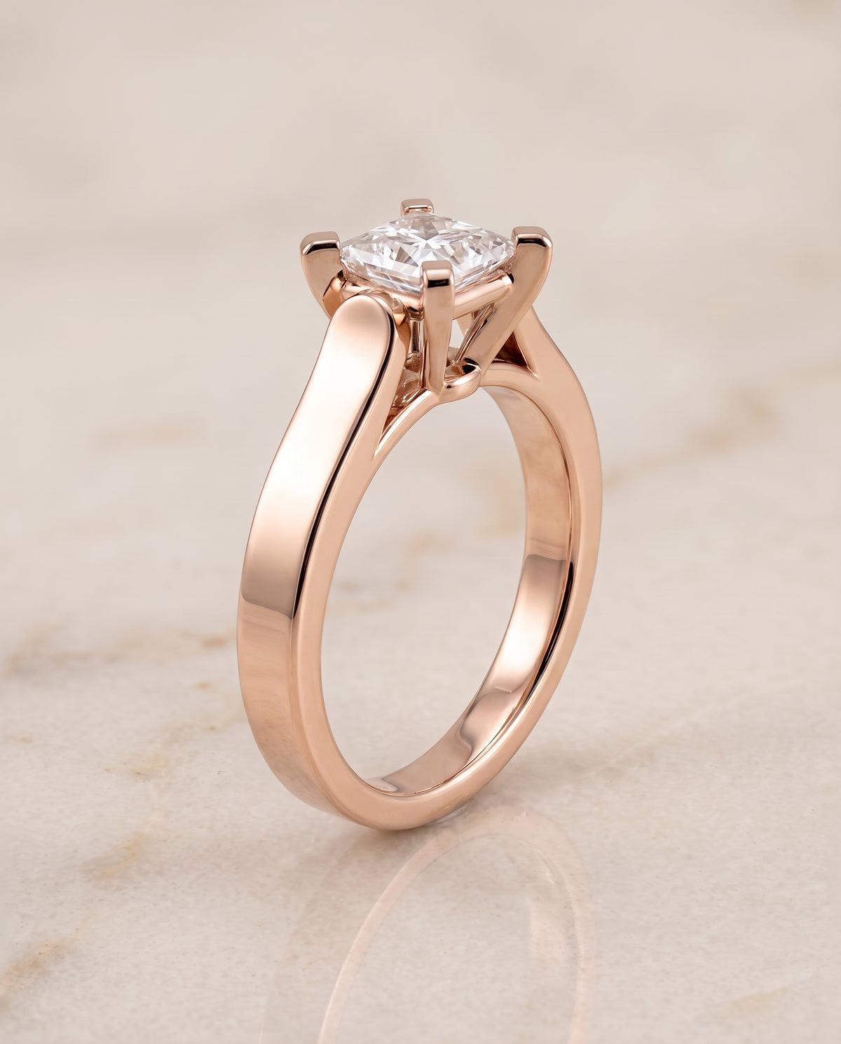The Charlotte Cathedral Squared Edge Solitaire Princess Cut Engagement Ring Setting in 14K Rose Gold