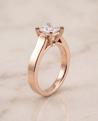 The Charlotte Cathedral Squared Edge Solitaire Princess Cut Engagement Ring Setting in 14K Rose Gold