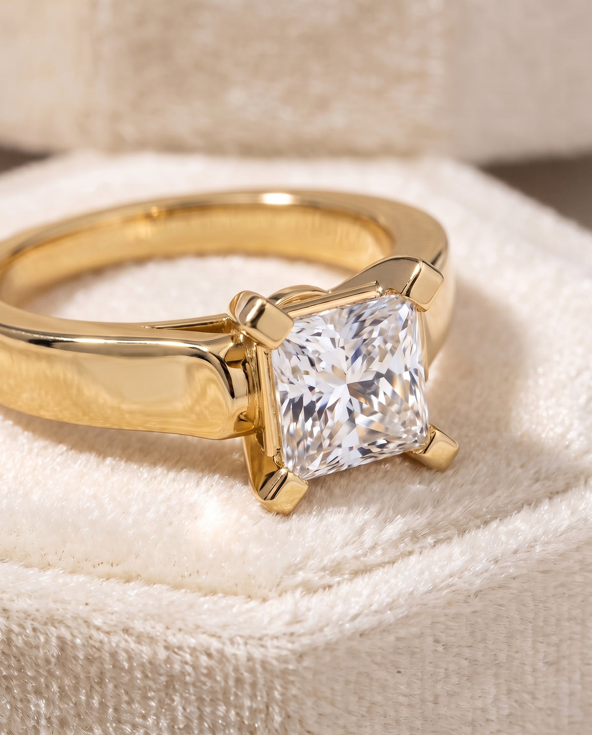 The Charlotte Cathedral Squared Edge Solitaire Princess Cut Engagement Ring Setting in 18K Yellow Gold
