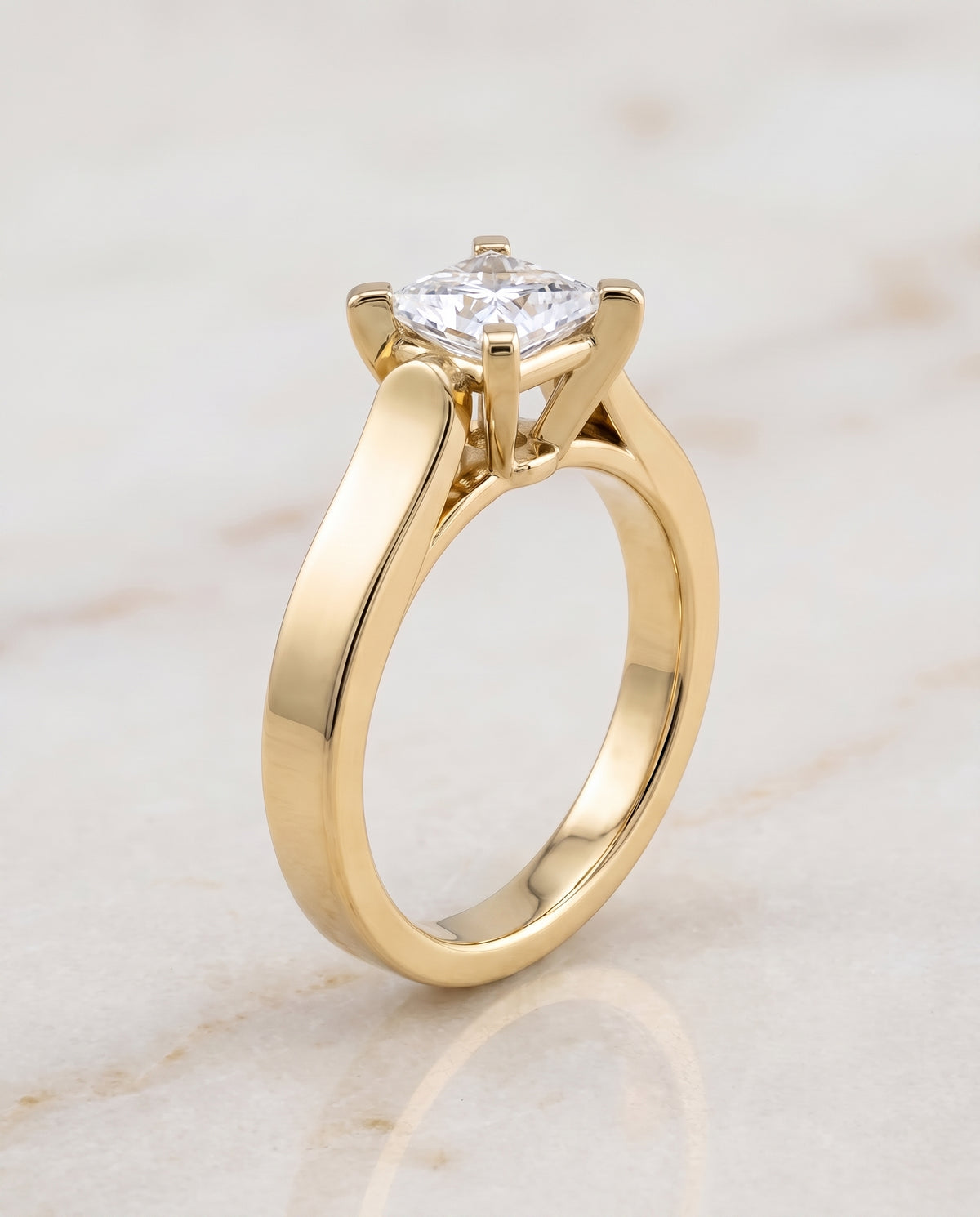 The Charlotte Cathedral Squared Edge Solitaire Princess Cut Engagement Ring Setting in 18K Yellow Gold