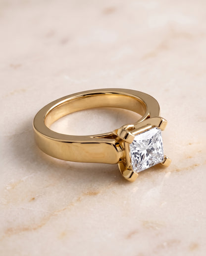 The Charlotte Cathedral Squared Edge Solitaire Princess Cut Engagement Ring Setting in 18K Yellow Gold