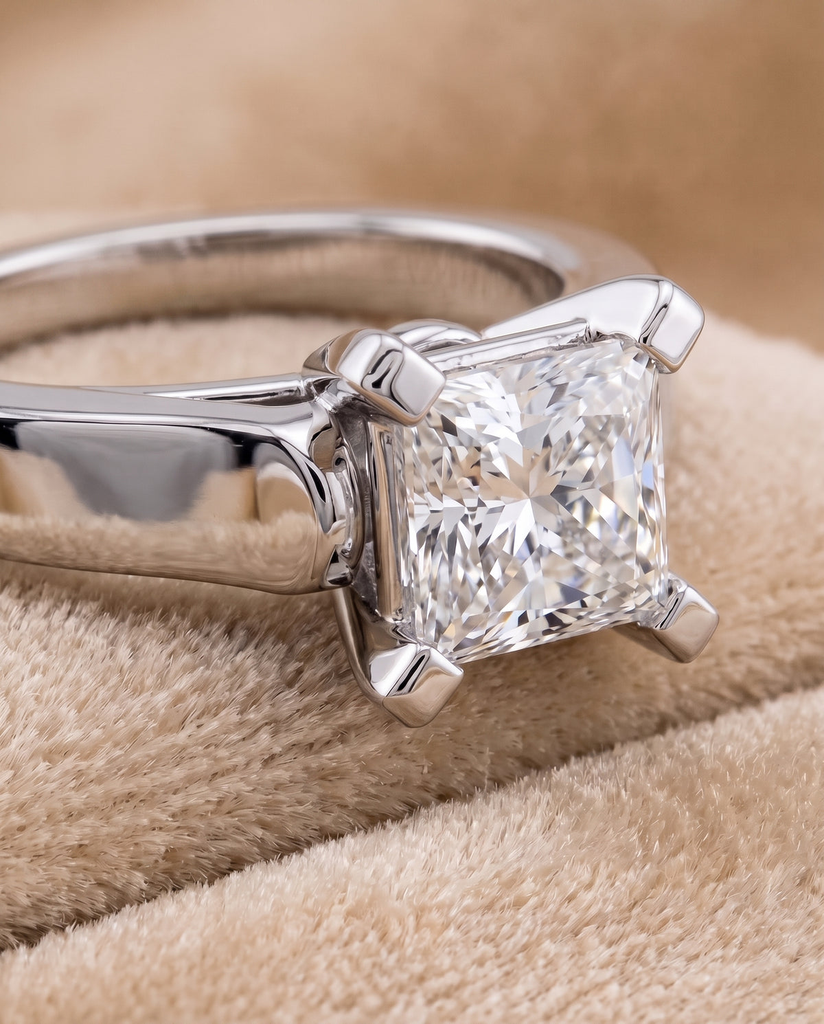 The Charlotte Cathedral Squared Edge Solitaire Princess Cut Engagement Ring Setting in 18K White Gold