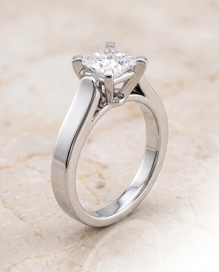 The Charlotte Cathedral Squared Edge Solitaire Princess Cut Engagement Ring Setting in 18K White Gold
