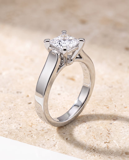 The Charlotte Cathedral Squared Edge Solitaire Princess Cut Engagement Ring Setting in 18K White Gold