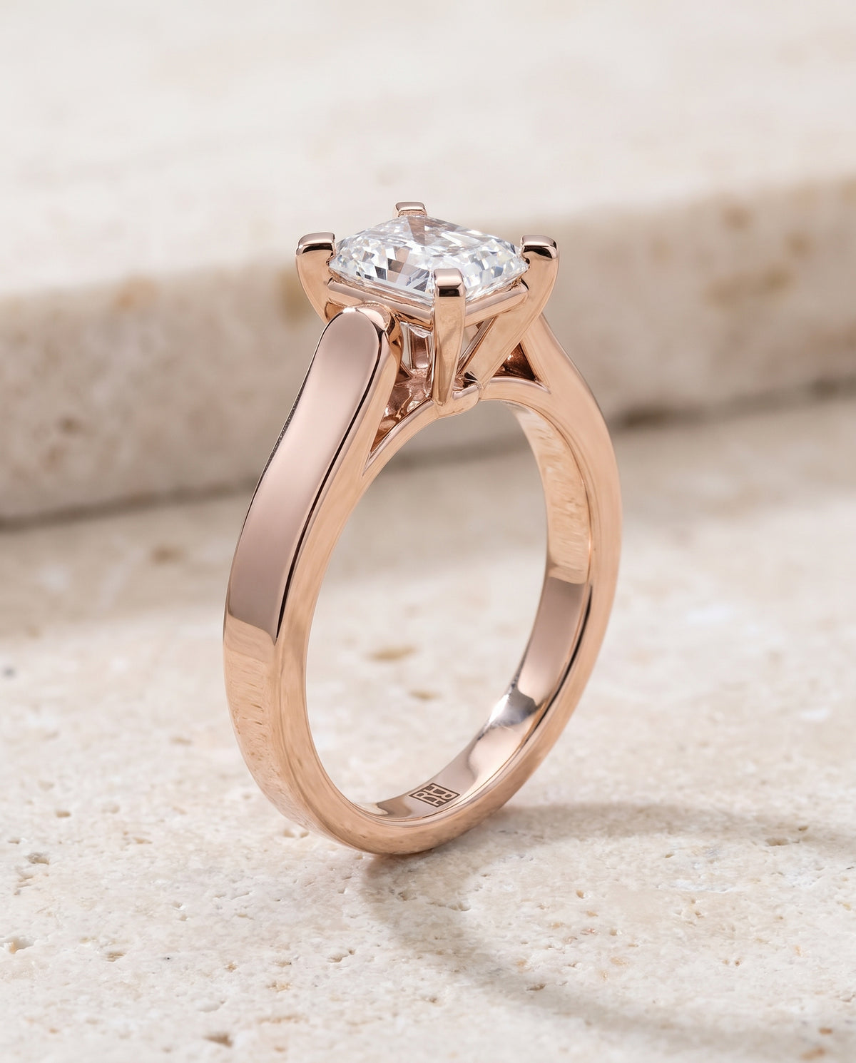 The Charlotte Cathedral Squared Edge Solitaire Radiant Cut Engagement Ring Setting in 14K Rose Gold