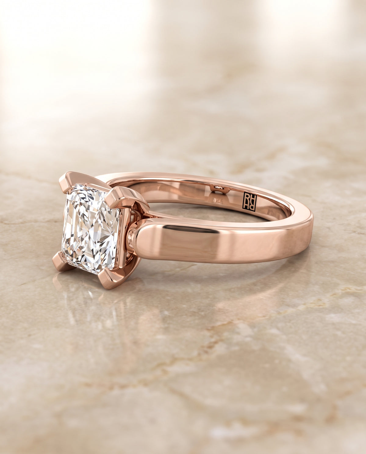 The Charlotte Cathedral Squared Edge Solitaire Radiant Cut Engagement Ring Setting in 14K Rose Gold
