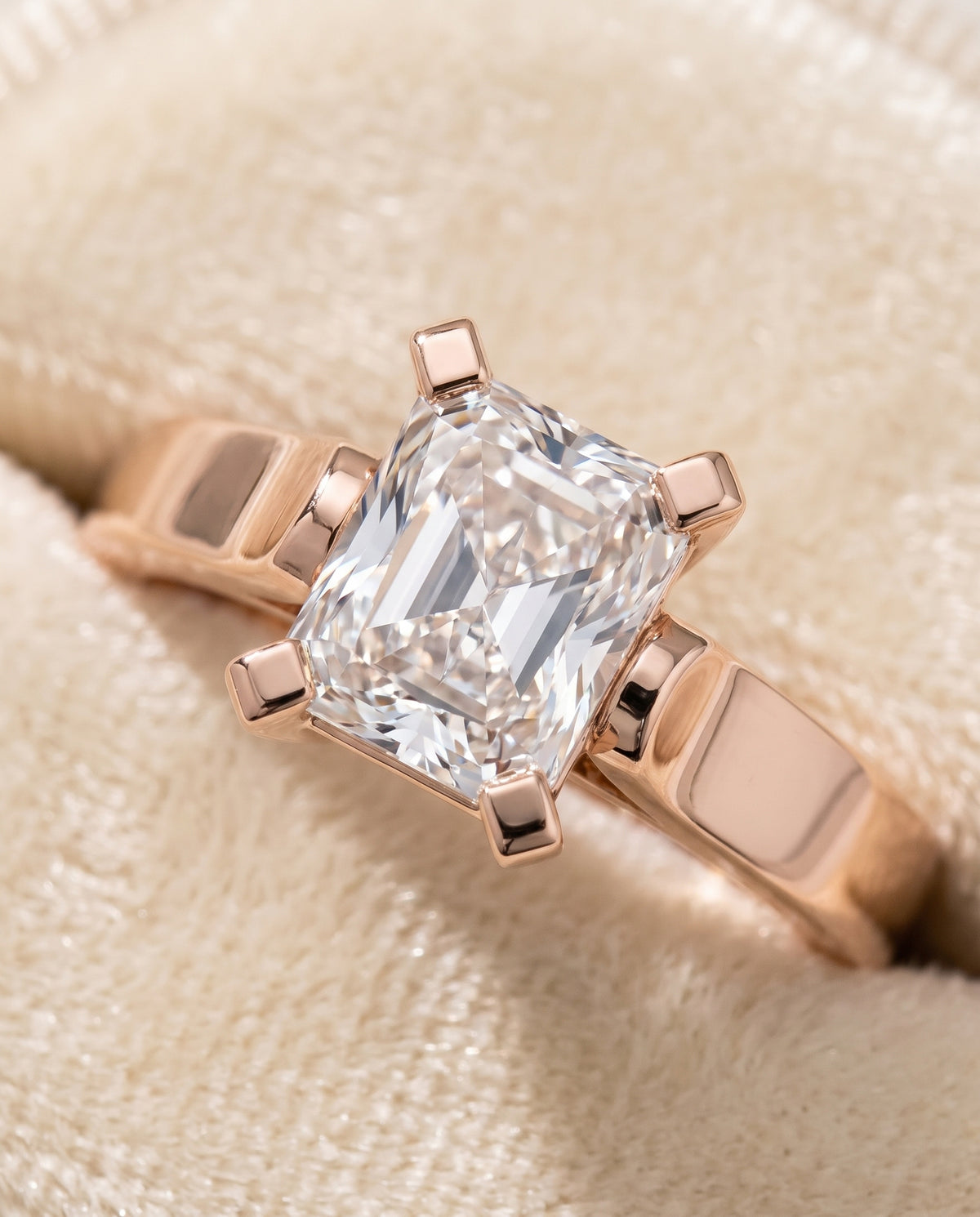 The Charlotte Cathedral Squared Edge Solitaire Radiant Cut Engagement Ring Setting in 14K Rose Gold