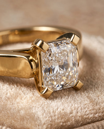 The Charlotte Cathedral Squared Edge Solitaire Radiant Cut Engagement Ring Setting in 18K Yellow Gold