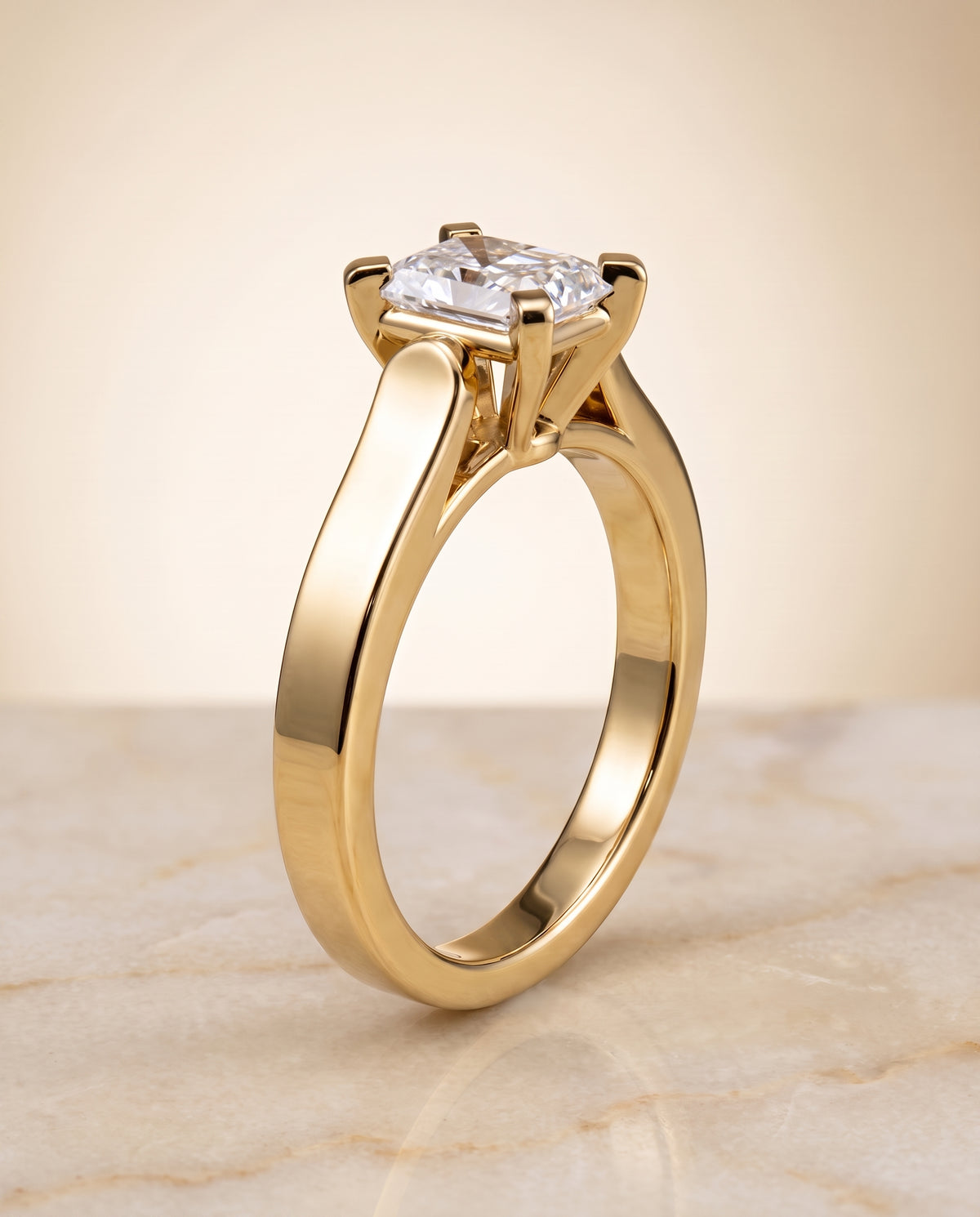 The Charlotte Cathedral Squared Edge Solitaire Radiant Cut Engagement Ring Setting in 18K Yellow Gold
