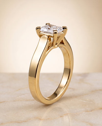 The Charlotte Cathedral Squared Edge Solitaire Radiant Cut Engagement Ring Setting in 18K Yellow Gold