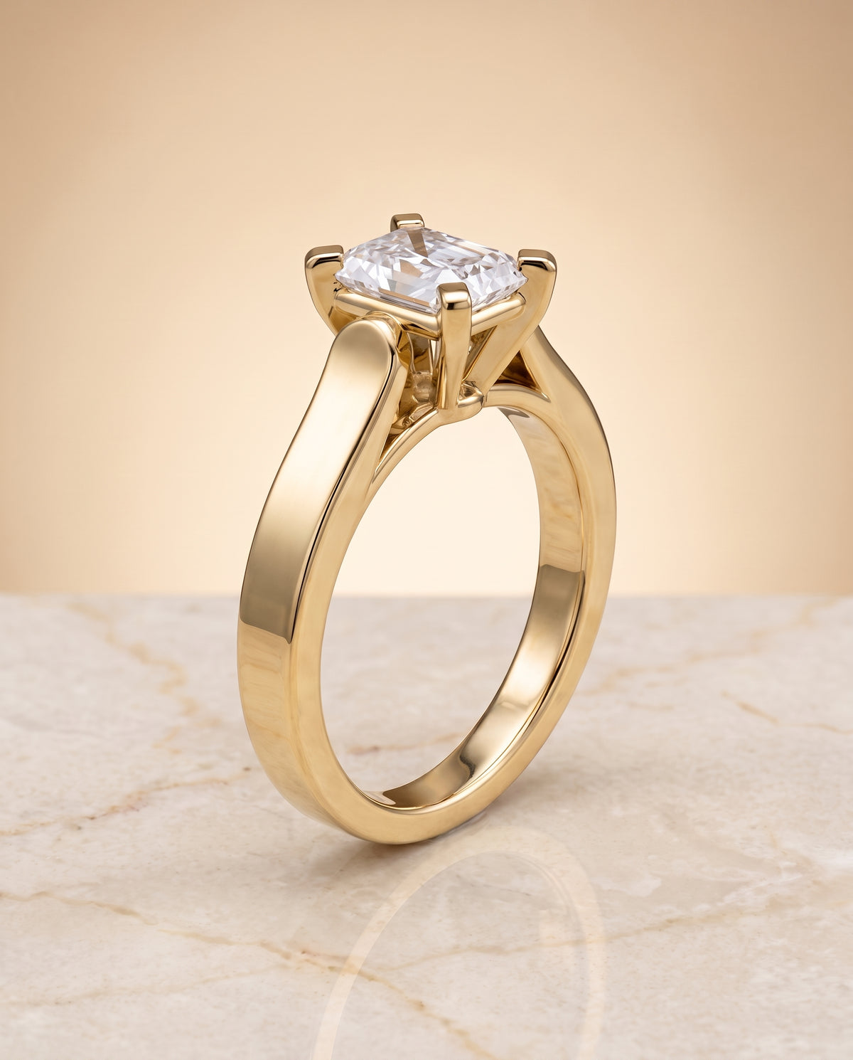The Charlotte Cathedral Squared Edge Solitaire Radiant Cut Engagement Ring Setting in 18K Yellow Gold
