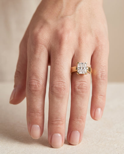 The Charlotte Cathedral Squared Edge Solitaire Radiant Cut Engagement Ring Setting in 18K Yellow Gold