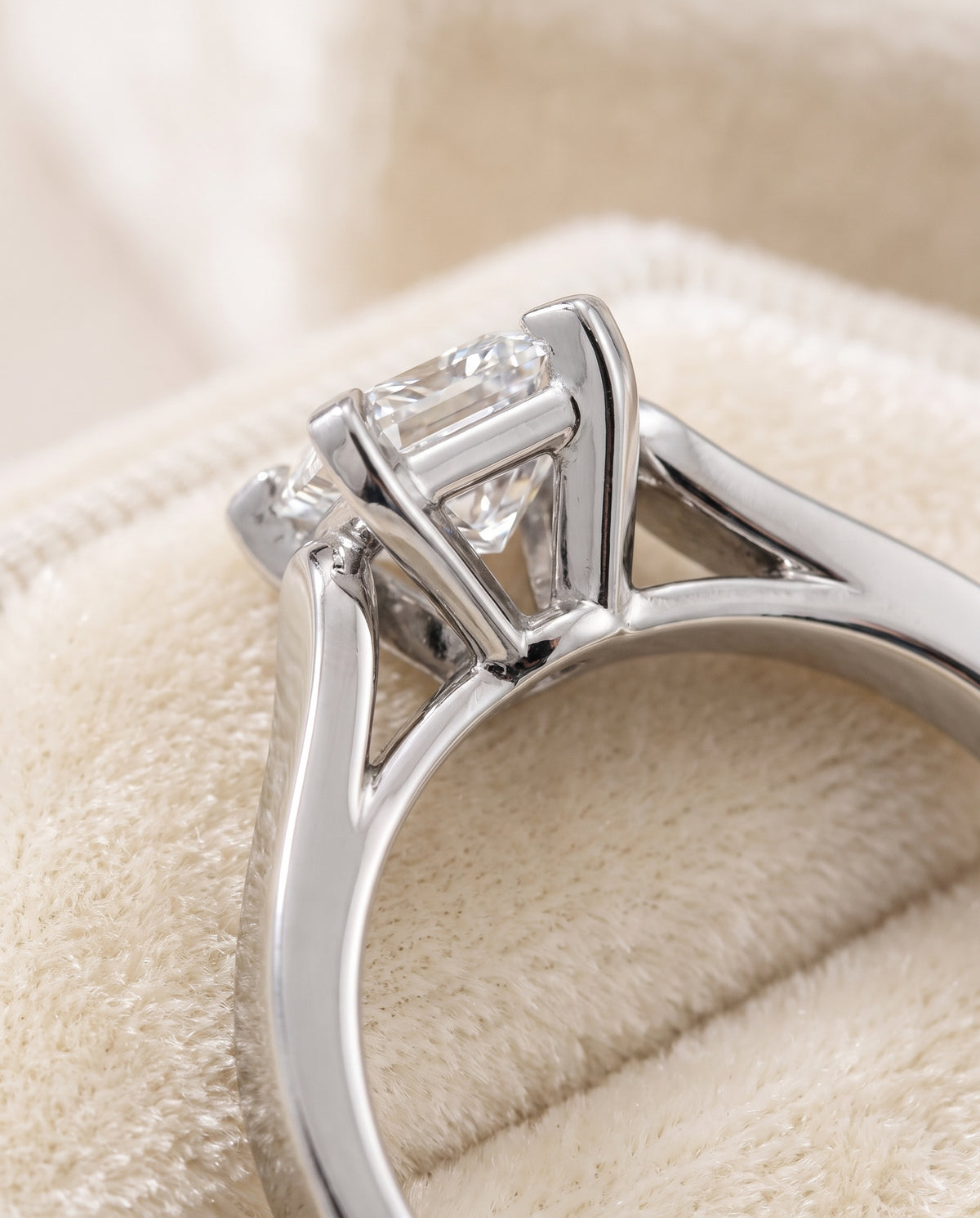 The Charlotte Cathedral Squared Edge Solitaire Radiant Cut Engagement Ring Setting in 18K White Gold