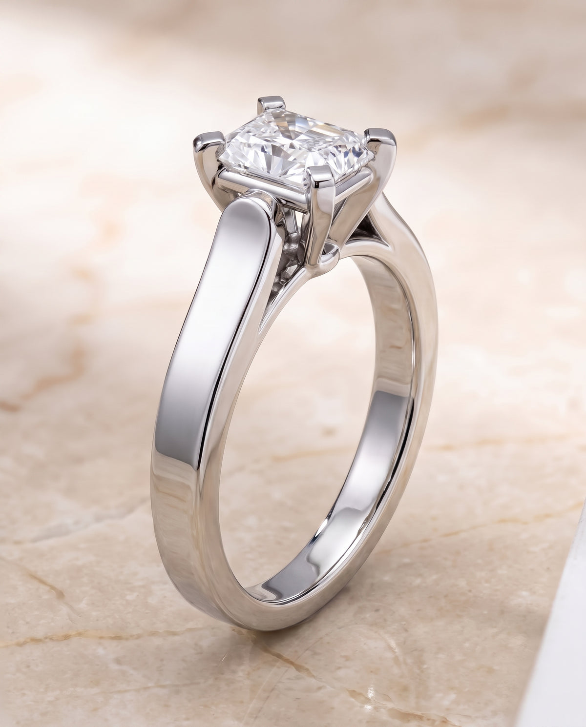 The Charlotte Cathedral Squared Edge Solitaire Radiant Cut Engagement Ring Setting in 18K White Gold